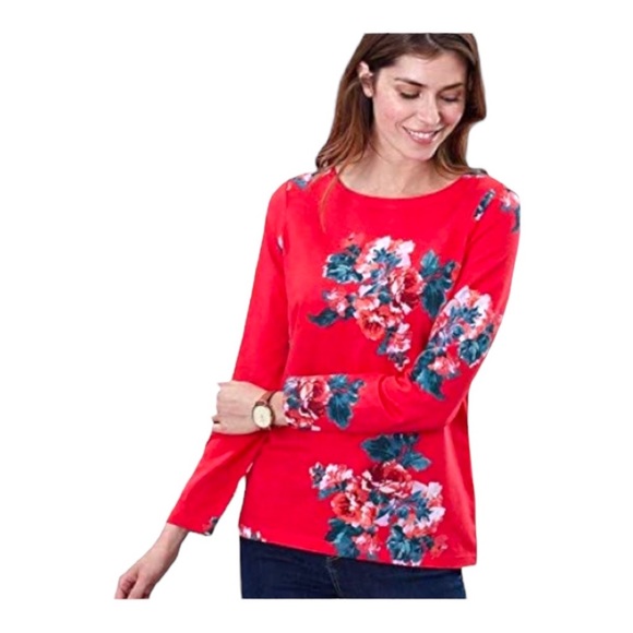 Joules NWOT Harbour Print Size 12 Jersey Top Red Floral‎ - Picture 1 of 11